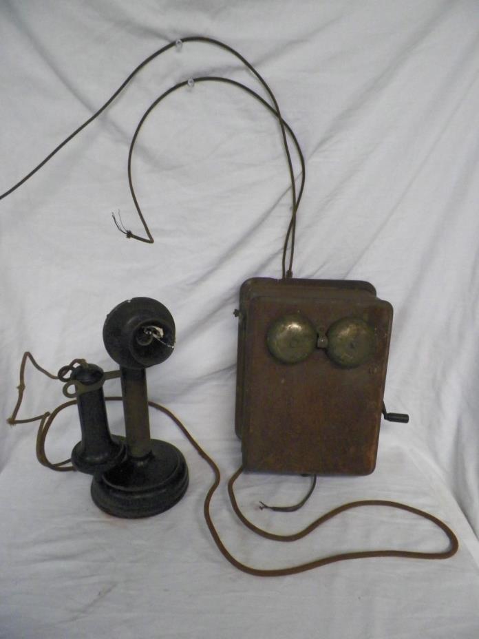 Old Vtg Kellogg Candlestick Telephone w/Ringer Box Stromberg Carlson Earpiece