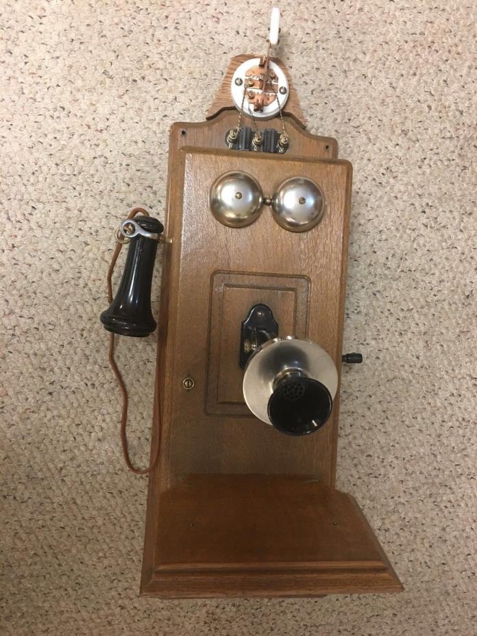 Antique Stromberg Carlson Oak Wall Telephone with Lighting Disconnect Lever