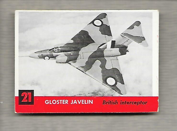 Topps Jets #21 Gum Card Gloster Javelin 1956 British Interceptor  g1190