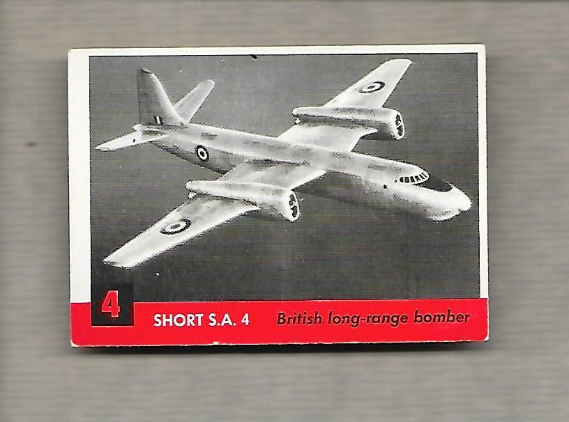 Topps Jets #4 Gum Card Short SA 4 1956 British Long Range Bomber g1181