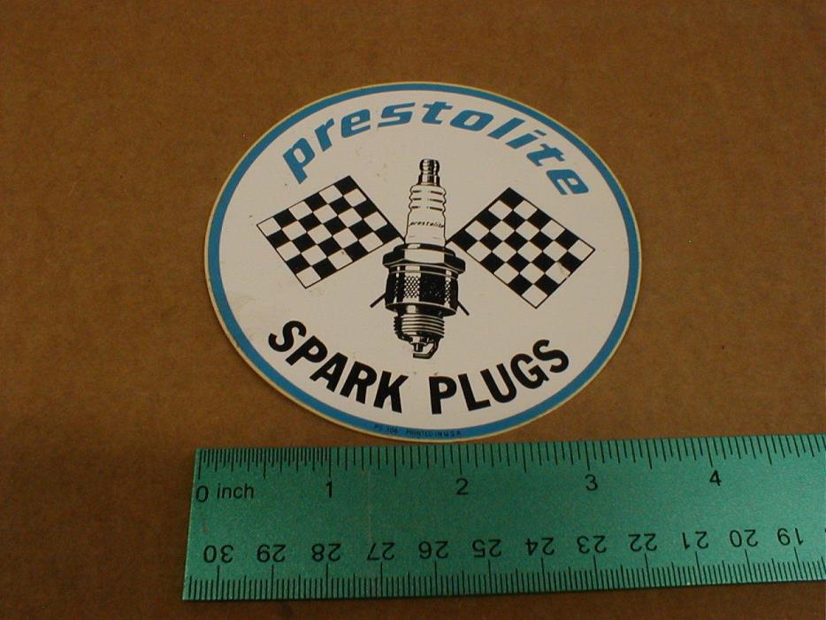 Prestolite Spark Plugs sparkplug vtg old drag racing Decal sticker checkerd flag