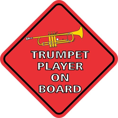 4.5in x 4.5in Red Trumpet Player On Board Sticker Car Truck Vehicle Bumper Decal