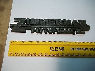 Old Plastic Car Dealer Emblem Zimmerman Pittsfield Illinois