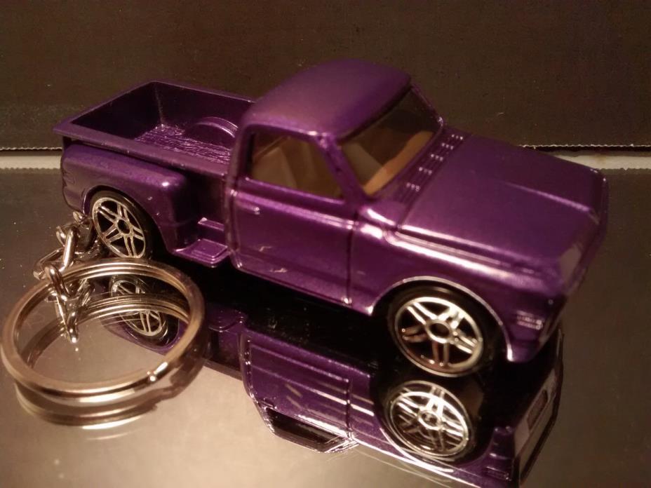 Purple Custom 1969 Chevy Stepside Pickup Truck Diecast Key Chain Ring