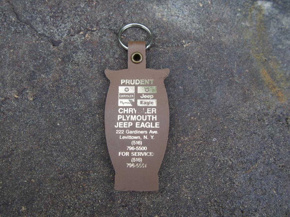 Vintage Prudent Chrysler Plymouth Jeep Eagle Dealer Owl Shaped Key Chain