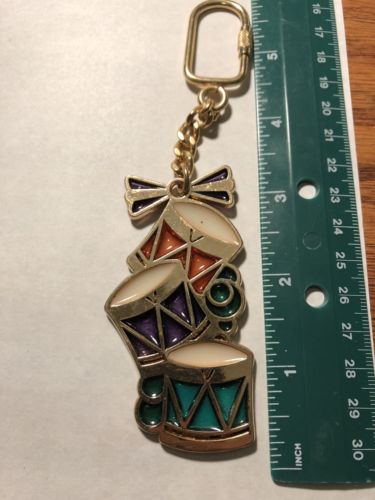 Vintage Stained Glass Style, Drum Set Band  Key Chain