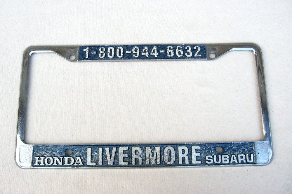 Livermoore CA Honda Subaru License Plate Frame Accord Civic Prelude Corolla WRX