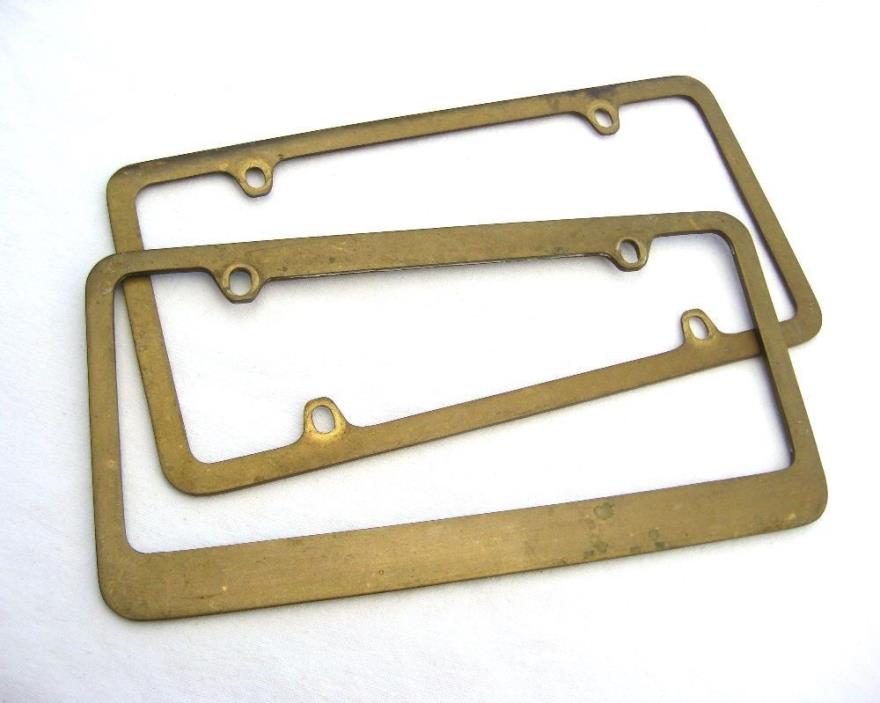 (2) Old Chevrolet GMC Ford Dodge Truck Vintage Old Brass License Plate Frames.