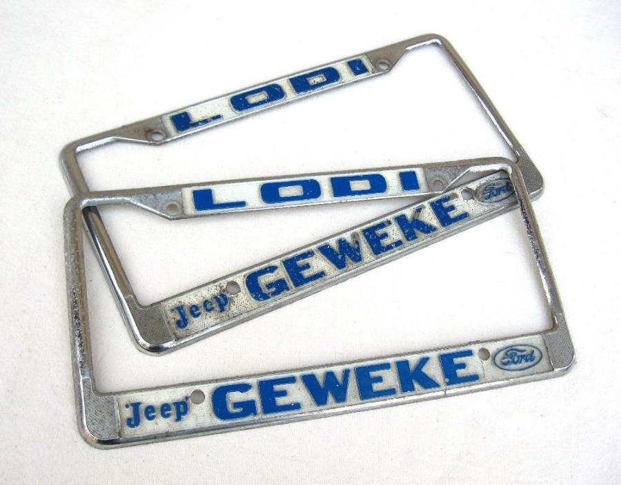 (2) Lodi Geweke Jeep Wrangler Ford Truck F150 Mustang License Plate Frames