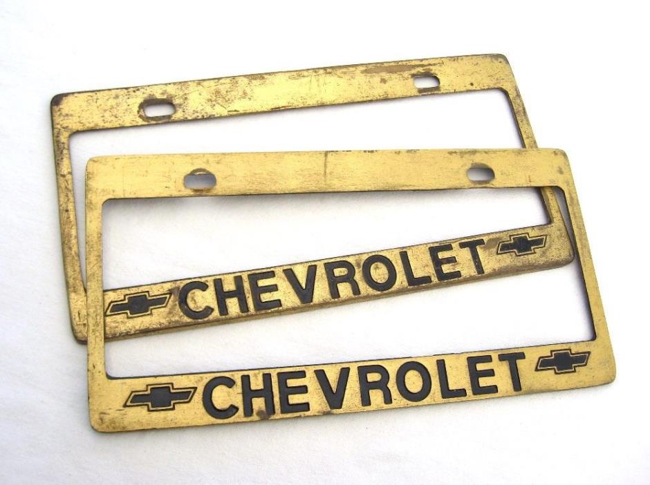 Old Chevrolet Truck Camaro Chevelle Nova Impala Aged Brass License Plate Frames