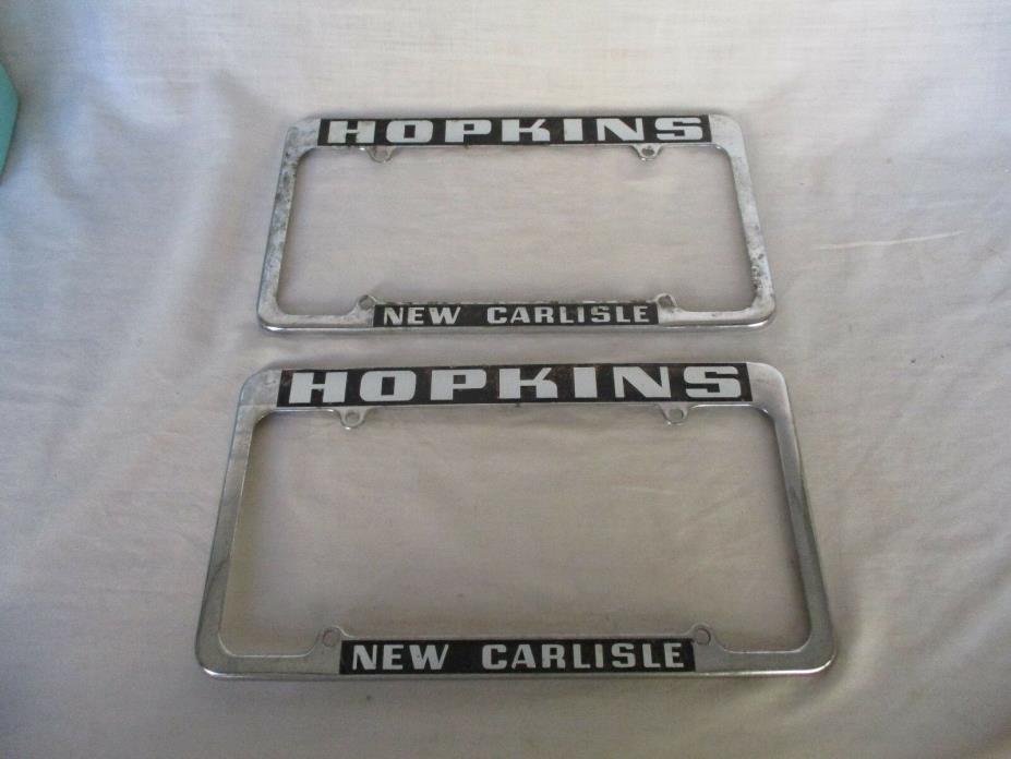 Vintage Pair HOPKINS CHEVROLET New Carlisle Ohio LICENSE PLATE Frames holders