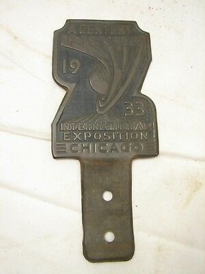 1933 Chicago Worlds Fair Exposition License Plate Topper Century of Progress Tag
