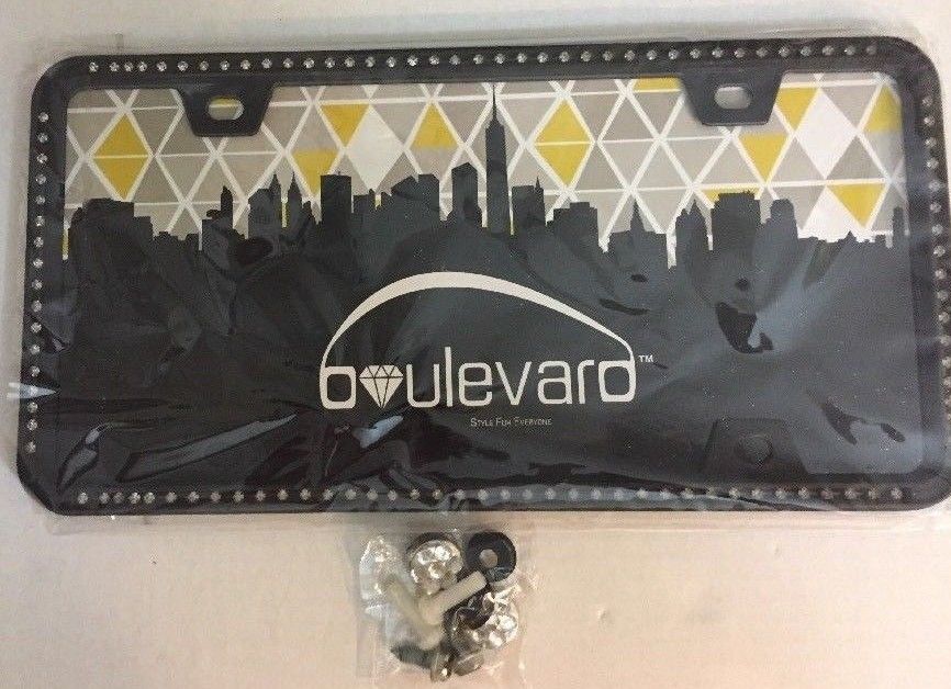 Boulevard Black Metal Rhinestone Bling License Plate Frame, NWOT
