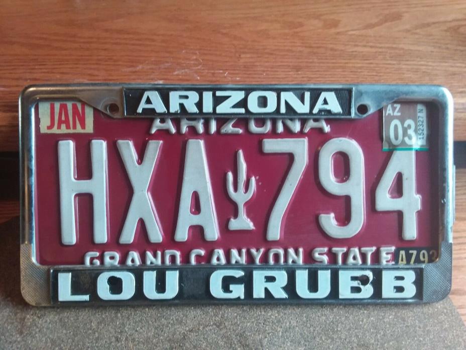 Arizona License Plate 1993 and Lou Grubb Tag Frame