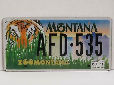 Single Zoo Montana License Plate AFD-535 Specialty Plate, Oct. 2011 Tag Tiger