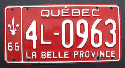 QUEBEC CANADA LICENSE PLATE  1966 