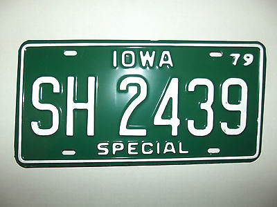 1979 IOWA SPECIAL License Plate Vintage Tag #SH 2439 Very Nice Shape Unused