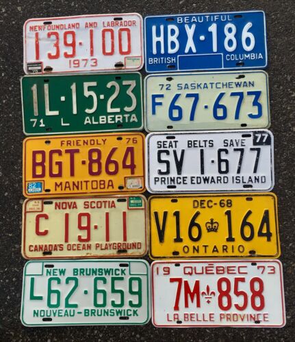 Authentic Vintage Lot of All 10 Canadian Province License Plates Canada