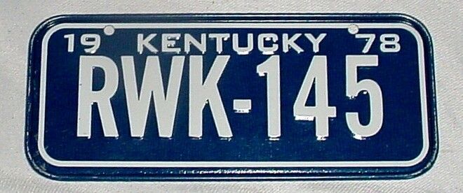 1978 Mini State LICENSE PLATE • KENTUCKY • RWK 145 • Cereal Bicycle