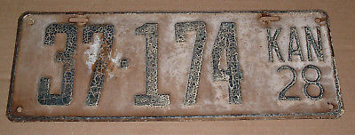 1928 Kansas License Plate 37-174 Car Tag