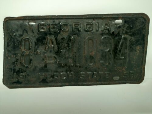 Vintage 1958 Georgia Peach State License Plate 8•AP• 1034 Rat Rod Hot Rod