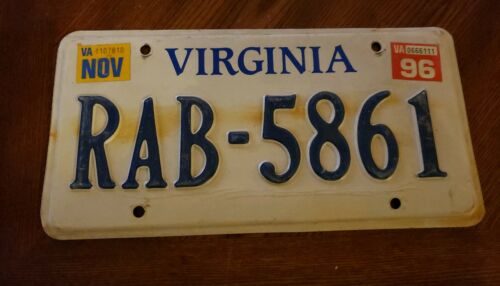 1996 Virginia License Plate # RAB-5861 BIN#A7