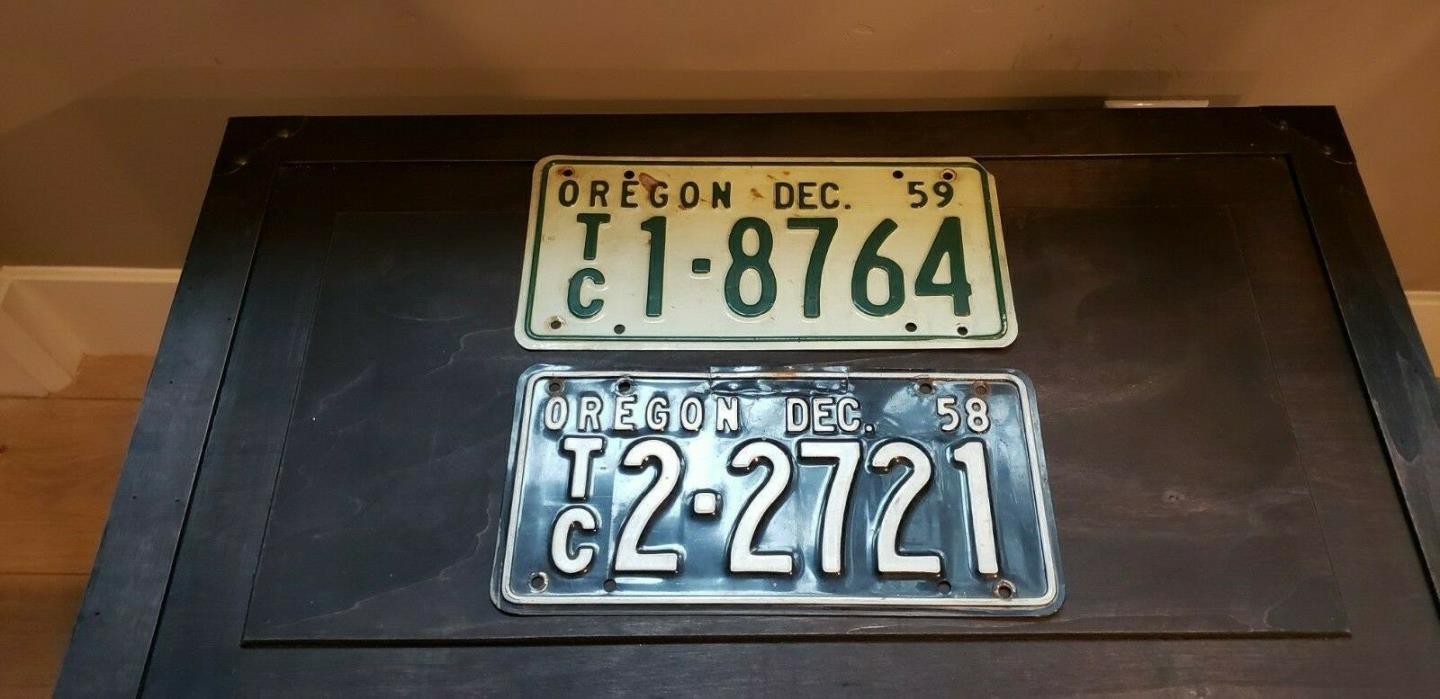 Vintage Oregon License Plates 1958 and 1959
