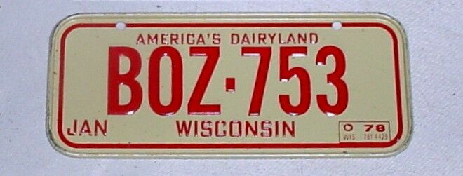 1978 Mini State LICENSE PLATE • WISCONSIN • Cereal Bicycle