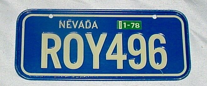 1978 Mini State LICENSE PLATE • NEVADA • ROY 496 • Cereal Bicycle