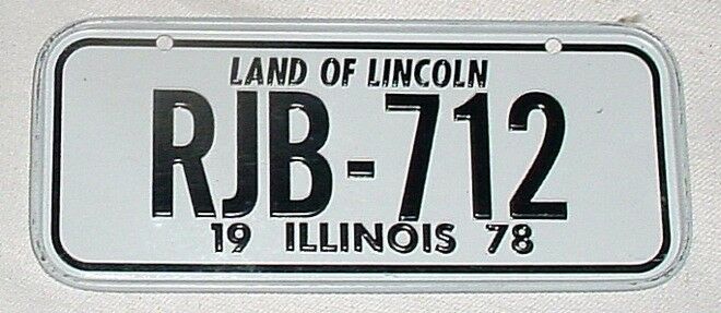 1978 Mini State LICENSE PLATE • ILLINOIS • RJB 712 • Cereal Bicycle