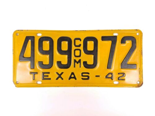 1942 Texas Commercial Truck License Plate # 499-972 COM