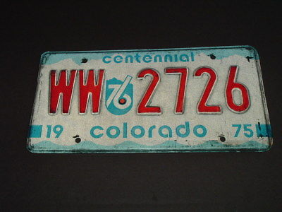 1975 Colorado License Plate Tag WW 2726,  76 Centennial