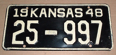 1948 Kansas License Plate 25-997 Brown County Car Tag