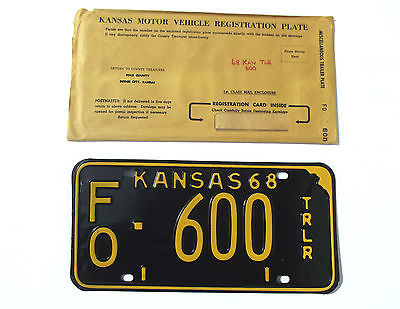 Nice 1968 KANSAS TRAILER License Plate/Tag LOW # FO-600 Unissued NOS Plate