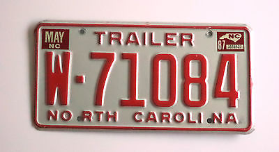 1987 NORTH CAROLINA TRAILER License Plate VintageTag # W-71084 Nice Expired TAG