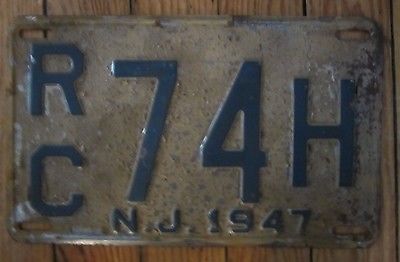 1947 NEW JERSEY License Plate RC 74H  N.J. auto truck gas oil advertising