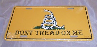 DON'T TREAD ON ME, NOVELTY LICENSE PLATE, YELLOW W/COILED SNAKE, NEW, U.S.A.!