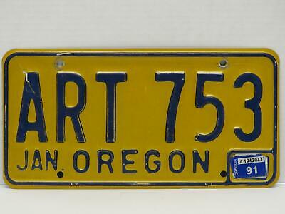 Single Embossed Oregon License Plate ART 753 1980's Base 1991 Sticker