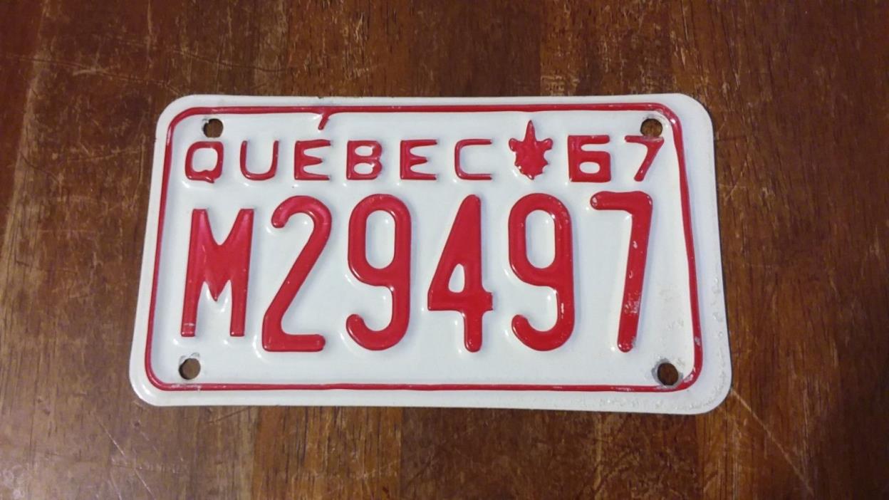 Rare 1967 Quebec Motorcycle Vintage License Plate
