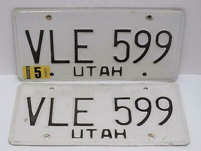 1982 Stickered Utah License Plate Pair VLE 599, Embossed