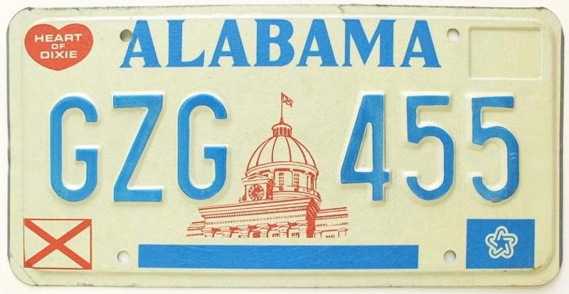 Unused Alabama State Capitol Building License Plate GZG 455, Reflectorized Paint