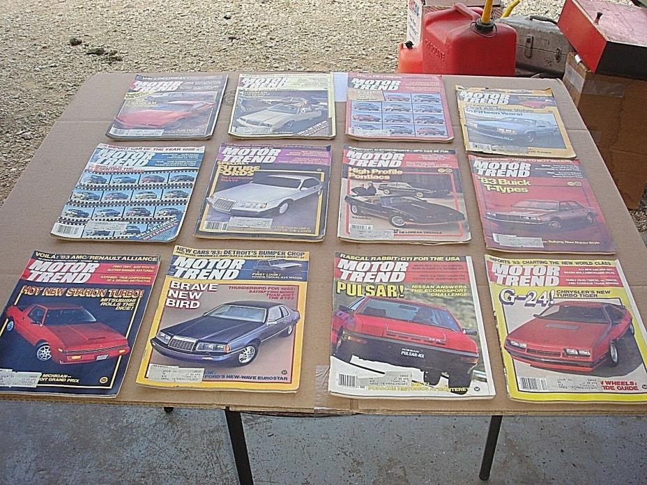 Lot of 12 VINTAGE 1982 MOTOR TREND CAR MAGAZINE Complete Year Chevy Ford Mopar