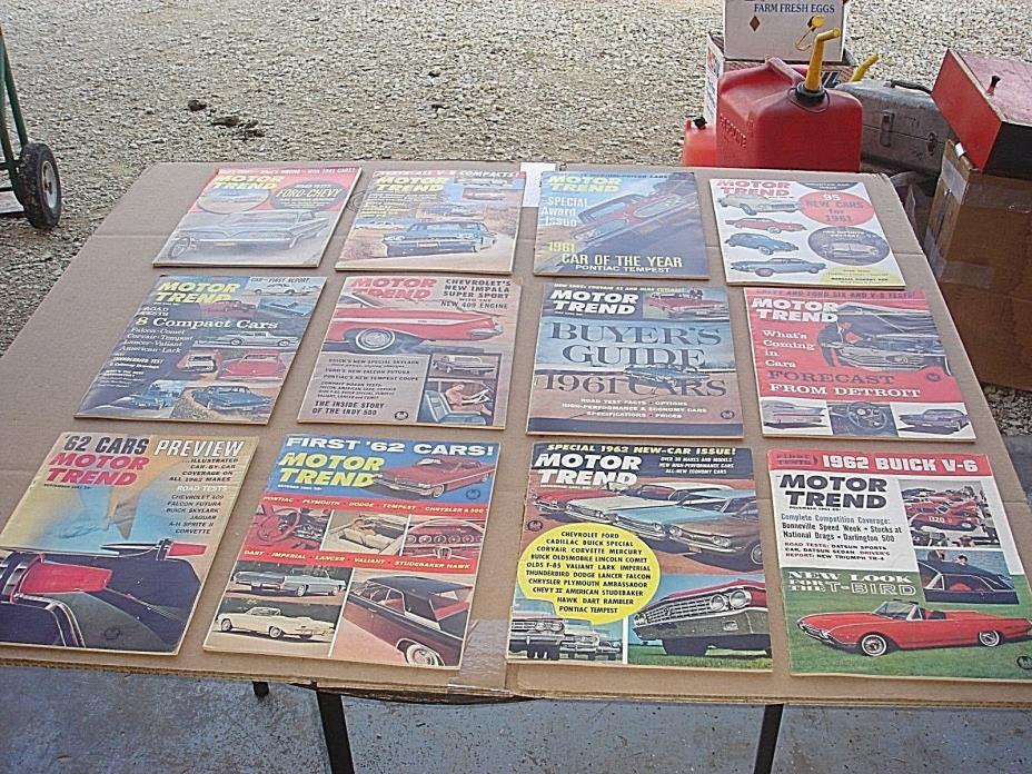 Lot of 12 VINTAGE 1961 MOTOR TREND CAR MAGAZINE Complete Year Chevy Ford Mopar