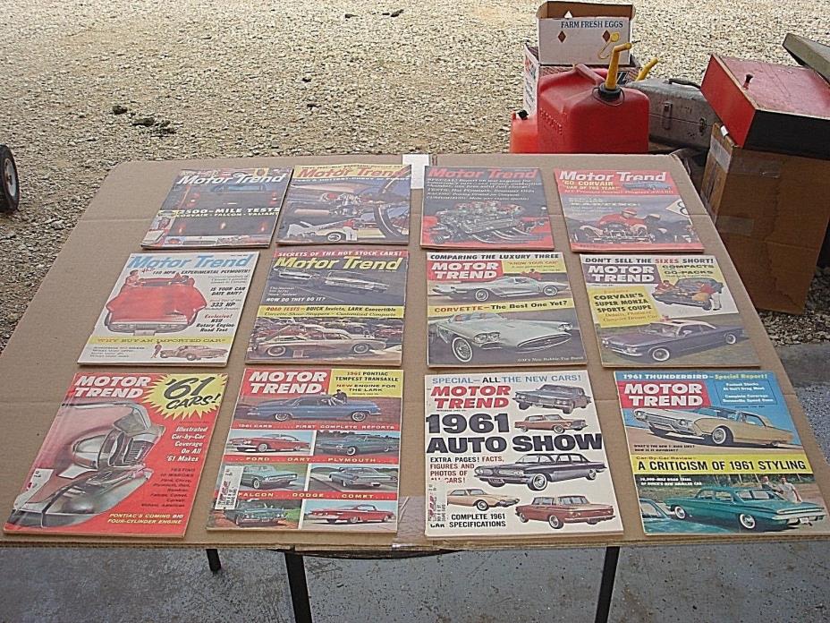 Lot of 12 VINTAGE 1960 MOTOR TREND CAR MAGAZINE Complete Year Chevy Ford Mopar
