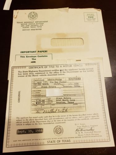 1955 CHEVY STA. WAG FORDOR.VEHICLE CERTIFICATE TITLE HISTORICAL DOCUMENT TEXAS