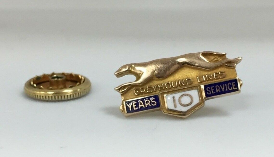 Vintage 10K Yellow Gold Greyhound 10 Year Employee Service Award lapel Pin #S145