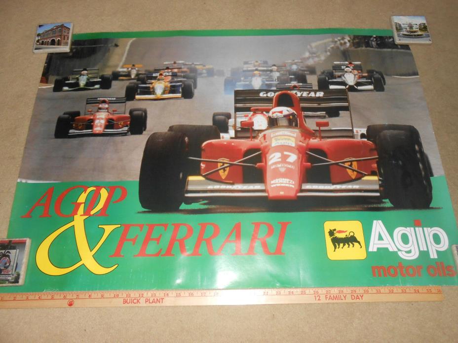 1980's FERRARI AGIP OIL 27 by 38 ORIGINAL ITALIAN RACING POSTER ALAIN PROST +