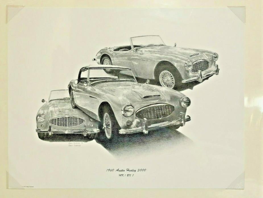 Vintage 1999 Illustrated Print Signed / Adam Kucharik 1960 Austin-Healey Cars