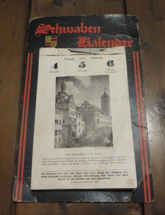 1936 Schwaben Germany German Calendar Porsche Automobile
