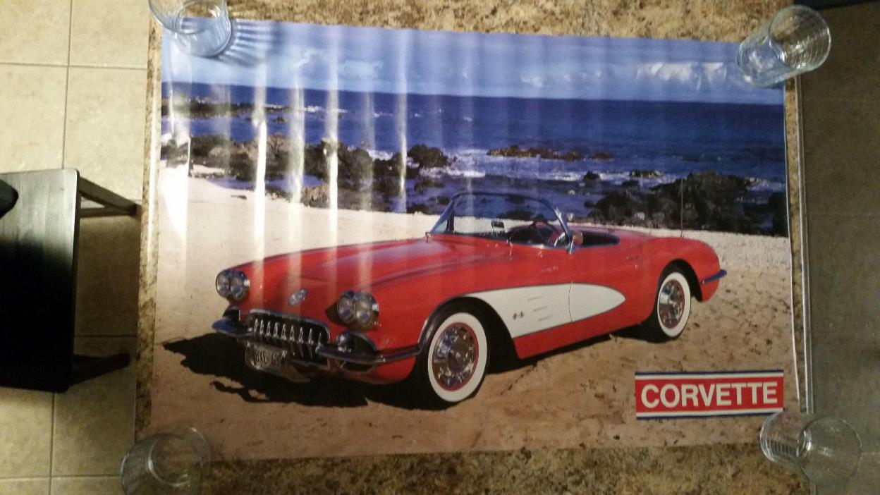 Classic Red Corvette - Poster - 1988 - Beach - New